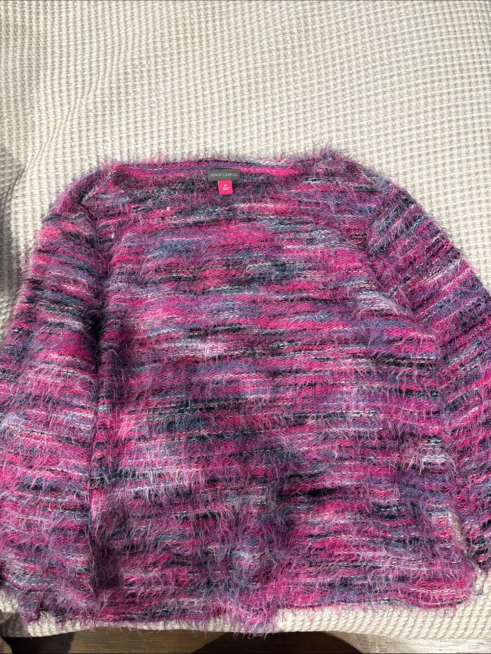 Vince Camuto Pink & Purple Fuzzy Multi-Stripe Crewneck Sweater